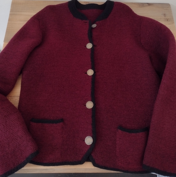 Burgundy Wool Knit Button Front Heavy Cardigan Sweater Size XL - Picture 1 of 11